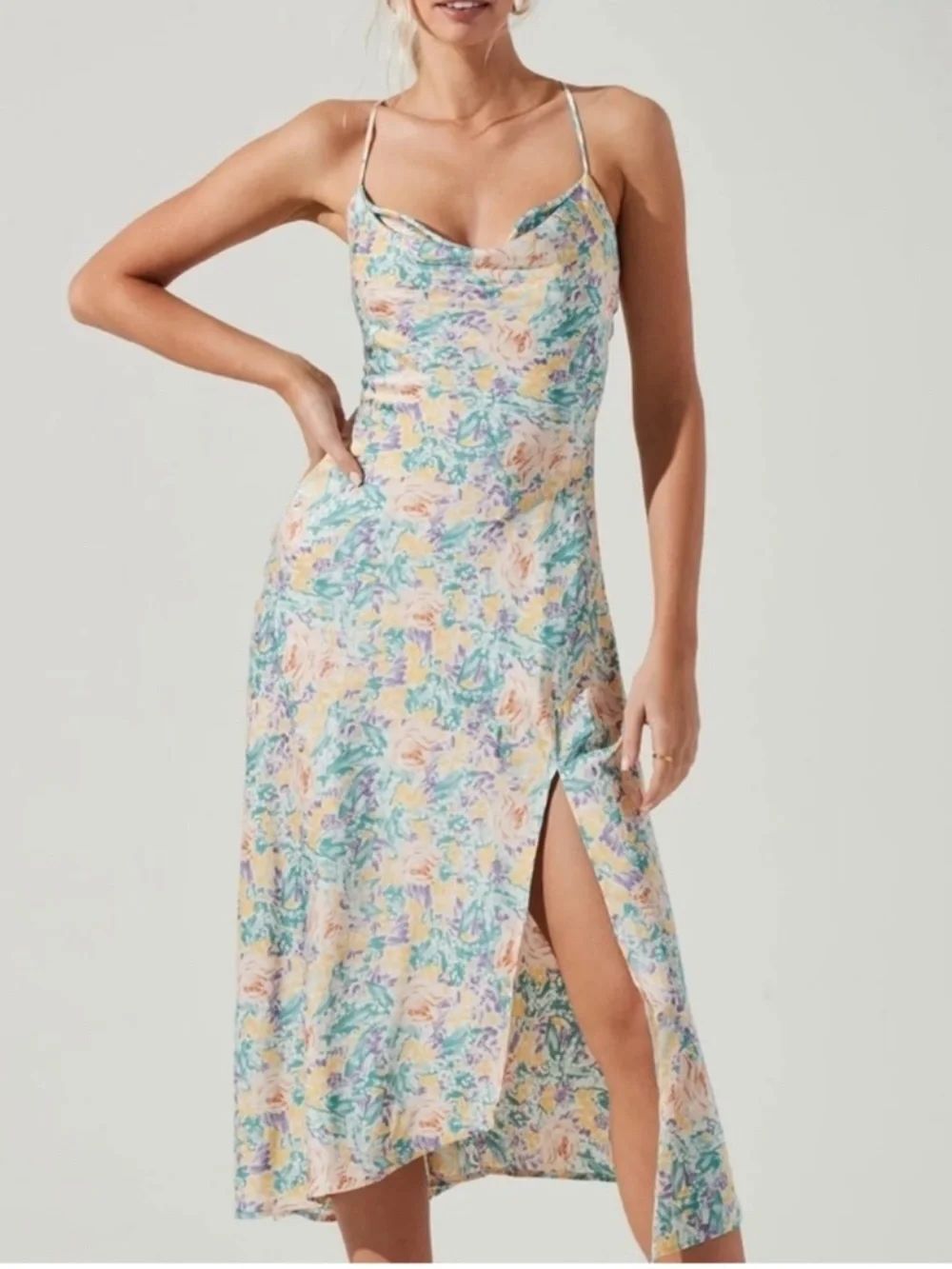 ASTR The Label Gaia Floral Midi Dress Size Medium Slip Satin